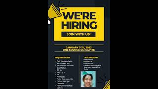 One Source Gsi Cavite Job Hiring [upl. by Nomled]