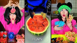 Ice cream challenge Watermelon vs vanilla cake mukbang [upl. by Vacuva]