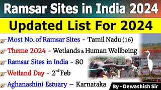 Ramsar Sites 2024  Ramsar Sites in India 2024  New Updated List Current Affairs 2024 environment [upl. by Mellen791]