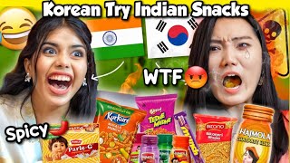 Korean 🇰🇷 tries SPICY Indian Snacks for the first time Hilarious Reaction 😂 [upl. by Chapnick]