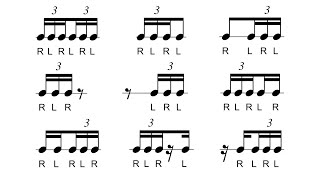 Common 16thnote triplet rhythms with sticking for drums 🥁🎵 [upl. by Dnalon]