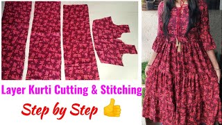 Layer Kurti Cutting and Stitching  Designer Layer Frill Kurti Cutting and Stitching [upl. by Nylirej]