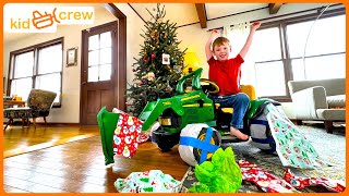 Christmas cleanup with kids ride on Tractor and water trailer inside Educational  Kid Crew [upl. by Weston]