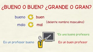 Aprender español ¿Bueno o buen ¿Grande o gran nivel básico [upl. by Peedsaj]