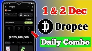 Dropee daily combo solved today 1 amp 2 December  Dropee daily combo card solved today 2 December [upl. by Rutherfurd]