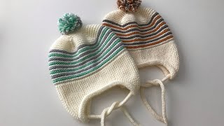 Bebek bere yapımı kulaklı bağcıklı  12 yaş detayları ile knitbabycap babycap knittingcap [upl. by Llemhar]