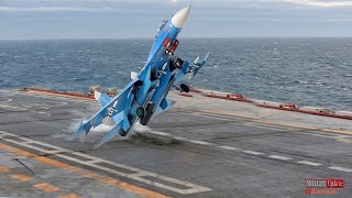 Awesome Su33 cobra landing action on Largest Aircraft Carrier [upl. by Naamann]