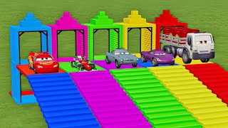 TRANSPORTING PIXAR CARS amp FRUITS WITH COLORED amp JOHN DEERE vs CLAAS vs TRACTORS  BeamNGdrive [upl. by Suirtemed]