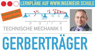 Gerberträger Auflagerkräfte und Gelenkkräfte berechnen – Technische Mechanik 1 [upl. by Studley237]