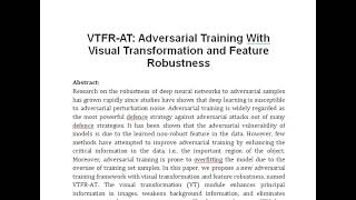 VTFR AT Adversarial Training With Visual Transformation and Feature Robustness [upl. by Lebasile]