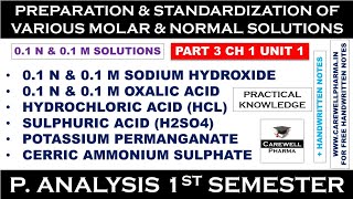 Preparation and standardization of Various molar and normal solutions  01 M amp 01 N  P Analysis [upl. by Obrien218]