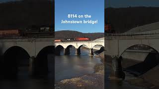 8114 leading across the Johnstown Stone Bridge train railfanning railroad norfolksouthern [upl. by Essam44]