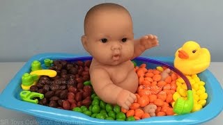 Baby Doll Bath Time In Skittles Pretend Play [upl. by Ander]