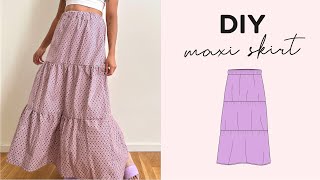 DIY Maxi Skirt  Sewing Pattern  Easy Elastic Gathered Tiered Skirt ✨ [upl. by Aronoel468]