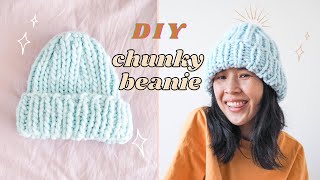 Knitted Chunky Beanie Hat Knitting A Ribbed Beanie Seamlessly In The Round free easy knit pattern [upl. by Blas]