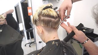 SUPER HAIRCUT  STACKED BLONDE PIXIE BOB CUT WITH UNDERCUT [upl. by Ysor]