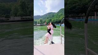 Flyboard ride at waterpark 🤪🌳🧚‍♂️gril enjoyed remix song dj funny flyboardair shortsvideo [upl. by Nilla112]