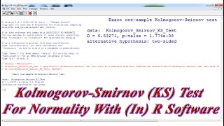 KolmogorovSmirnov KS Test For Normality With In R Software [upl. by Aras]