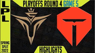 V5 vs TES Highlights Game 5  Round 4 LPL Playoffs Spring 2022  Victory 5 vs TOP Esports G5 [upl. by Modnarb]