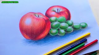 AMAZING still life  Fruits  Como Dibujar BODEGONES con Lapices de Colores [upl. by Nalani685]