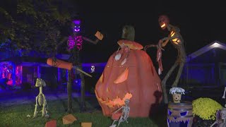 Giant Halloween display on River Road in Olmsted Falls Check out this gigantic pumpkin [upl. by Itsud957]