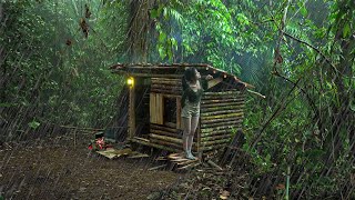 Despite the rain building wood survival shelter in wildlands  Bushcraft camp Part 1 [upl. by Aivax]