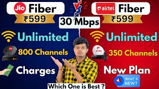 Jio Fiber ₹599 Vs Airtel Xstream Fiber ₹599 30 Mbps Plan  Which One is Best [upl. by Yelkao]