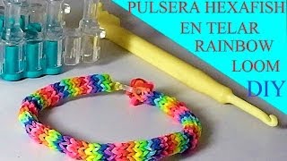 COMO HACER PULSERA GOMITAS O LIGAS MODELO HEXAFISH EN TELAR RAINBOW LOOM TUTORIAL ESPAÑOL DIY [upl. by Gerk611]