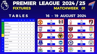 EPL FIXTURES TODAY  Matchweek 01  EPL Table Standings Today  Premier League Fixtures 202425 [upl. by Rakia]