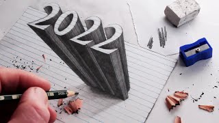 How to Draw 2022 Numbers 3D Trick Art on Line Paper [upl. by Dan53]