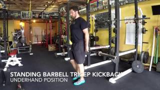 Standing Barbell Tricep Kickbacks  GTS Exercise Index [upl. by Faunie545]