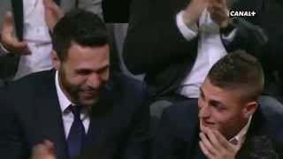 Zlatan Ibrahimovic speaks French at awards ceremony Sirigu amp Veratti laugh hysterically [upl. by Ramon]