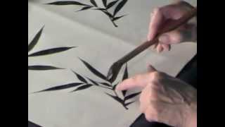 How to paint Black Ink Bamboo leaves in Sumie Chinese Brush technique [upl. by Etteloiv]