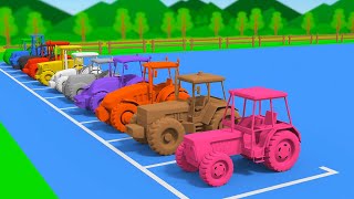 Multicolored Tractors and Agricultural Machinery  Learn colors with Tractors  Bazylland Tractors [upl. by Beitnes806]