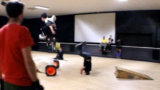 Barrel jumping RollerWorld Derby all night skate November 2015 [upl. by Anaej]