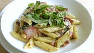 How to Make Creamy Pasta Bacon Mushroom Quick simple recipe [upl. by Wurster]