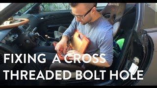 Re tapping a bolt hole fixing cross threaded hole for my seats 240sx [upl. by Bartholomeo]