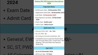 Railway RRC NFR Apprentice Online Form 2024 railway rrb newvacancy2024 [upl. by Adalard98]