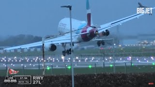 Planes struggling to land during Storm Nelson at Heathrow Airport [upl. by Yrhcaz]