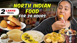 Eating North Indian Food for 24 Hours  Chole Bhature Kulhad Momo Kadhi Chawal amp more [upl. by Norraa]