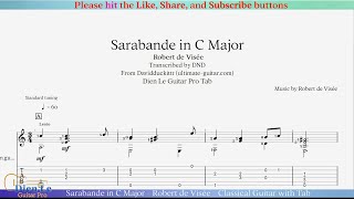 Sarabande in C Major  Robert de Visée  Classical Guitar with Tab [upl. by Valer]