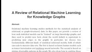 A Review of Relational Machine Learning for Knowledge Graphs [upl. by Enelloc]