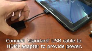 Connect a Samsung tablet to a monitor via a HDMI cable and the optional HDMI HDTV adapters [upl. by Hymen728]