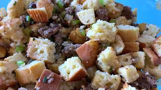 Shay making Cornbread Stuffing gluten free [upl. by Kcirrad248]