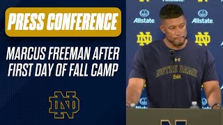 Marcus Freeman fall camp press conference Injury updates Oline amp wide receiver battles more [upl. by Castorina316]