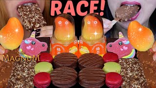 ASMR LEFTOVER DESSERT RACE VIRAL MANGO ICE CREAM UNICORN CANDY MAGNUM CHOCOLATE CAKE BARS [upl. by Siberson]