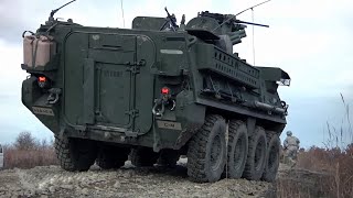 US Military Stryker 8x8 Wheeled Multirole Armored Fighting Vehicle [upl. by Yenitsed252]