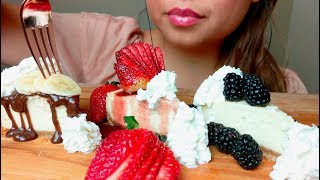 No Talking ASMR CHEESECAKE 🍓🍌🍫🍇Strawberry Banana Chocolate Blackberry 먹방 Eating Sounds [upl. by Nomolos]