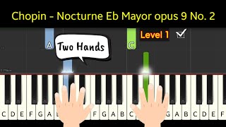 Chopin  Nocturne Eb Mayor opus 9 No 2  piano two hands easy  Level 1 [upl. by Faun]