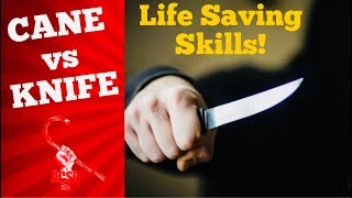 Cane Self Defense Cane vs Knife Life Saving Skills [upl. by Akinhoj]